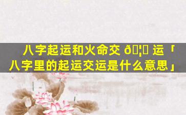 八字起运和火命交 🦊 运「八字里的起运交运是什么意思」